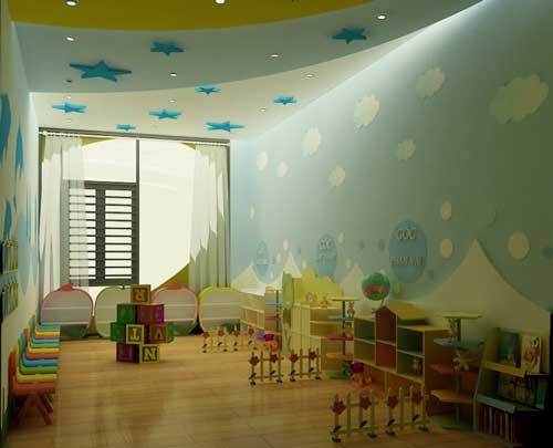 صور - تصميم حضانة اطفال باسقف جبس ملونة و براقة